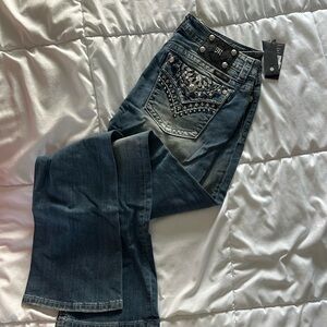 Miss Me Blue Boot Cut Jeans with Silver Accents